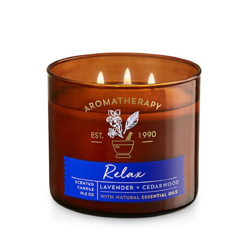 Bath & Body Works 3 Wick Candle - Relax - Lavender & Cedarwood Aromatherapy Scented Candle