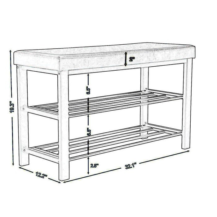Metal 3 Tier Shoe Rack with 2 Grid Design Bottom Shelves, Brown and Black