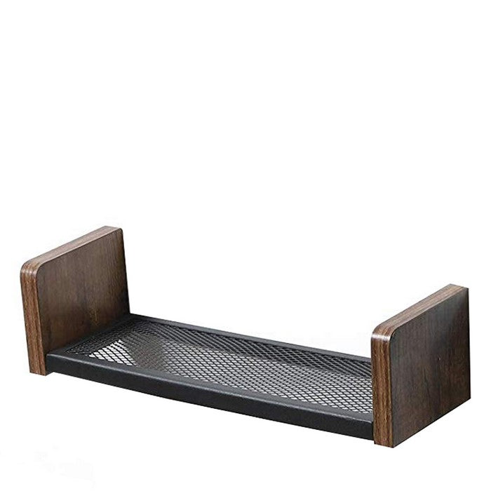 Wooden Floating Shelf with Metal Mesh Design, Set of 3,Brown and Black