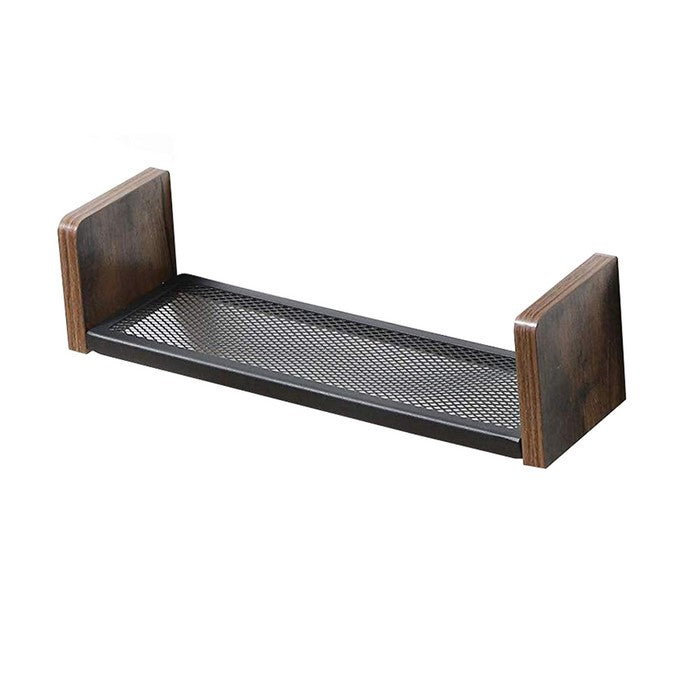 Wooden Floating Shelf with Metal Mesh Design, Set of 3,Brown and Black
