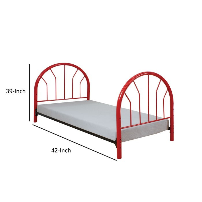 Metal Twin Headboard and Footboard with Curved Spindles, Red