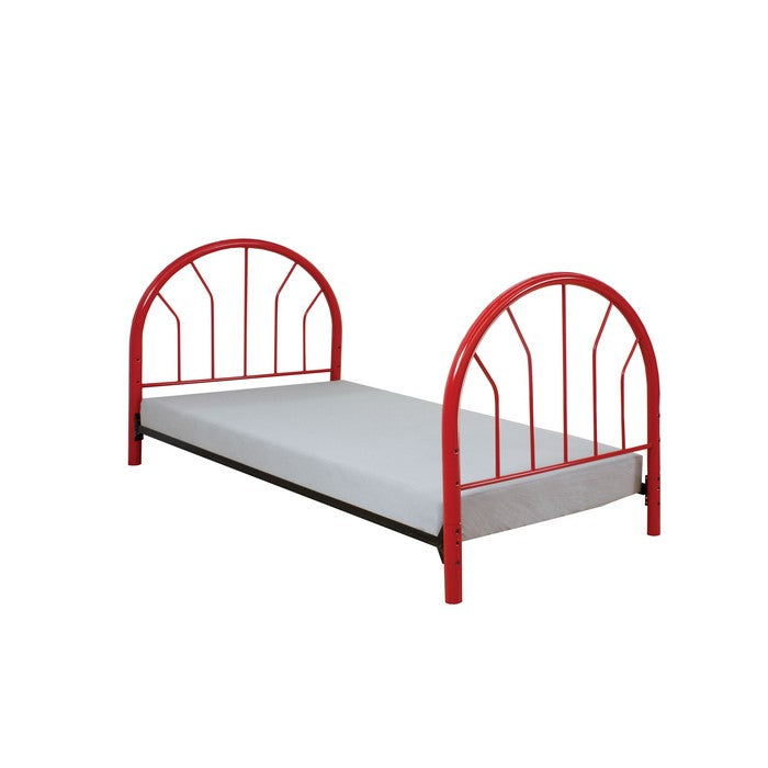 Metal Twin Headboard and Footboard with Curved Spindles, Red