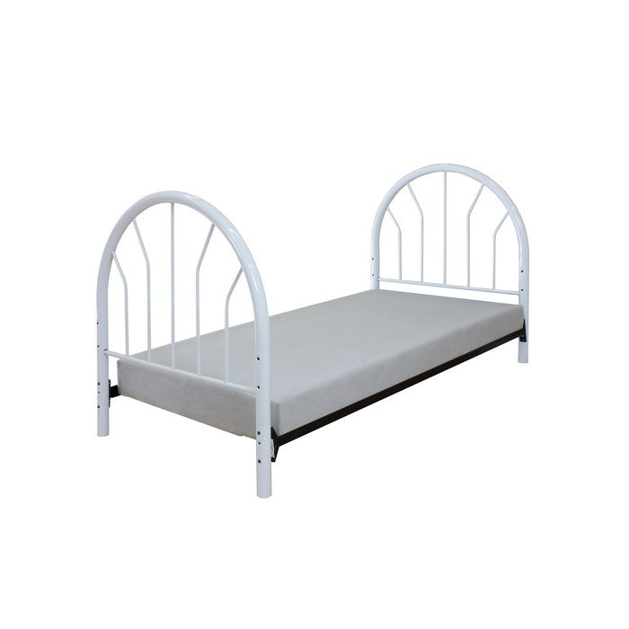 Metal Twin Headboard and Footboard with Curved Spindles, White