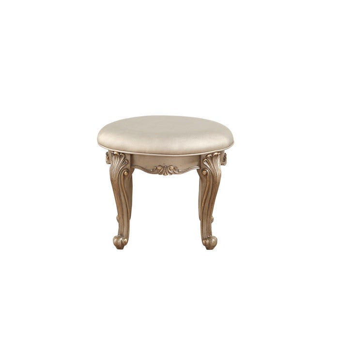 Padded Leatherette Vanity Stool with Queen Anne Legs, Gold