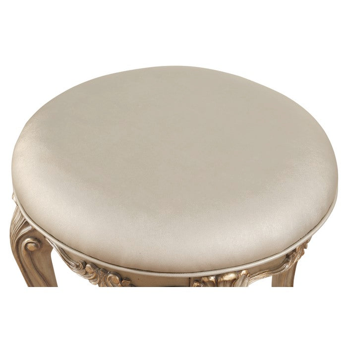 Padded Leatherette Vanity Stool with Queen Anne Legs, Gold