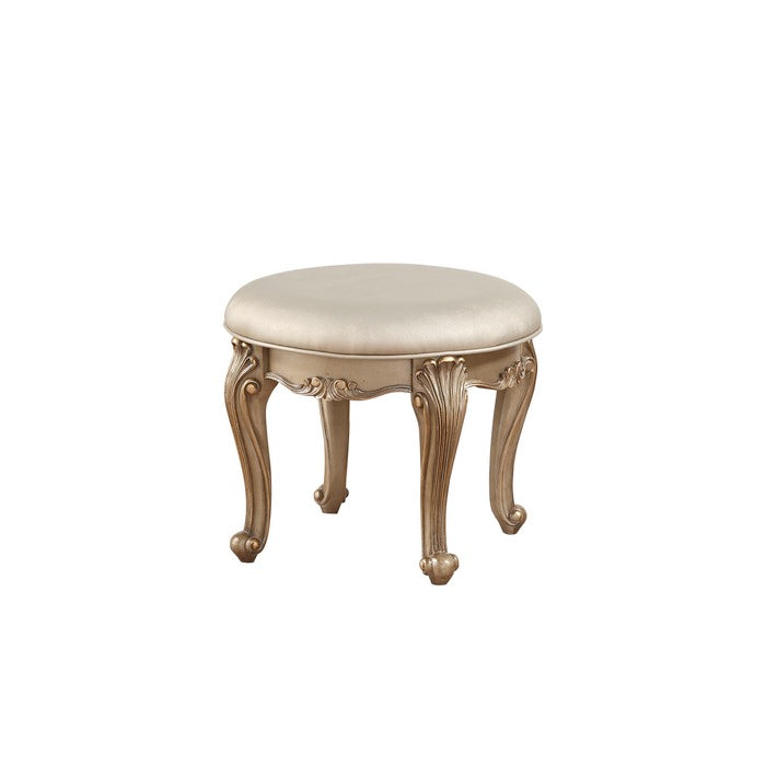 Padded Leatherette Vanity Stool with Queen Anne Legs, Gold