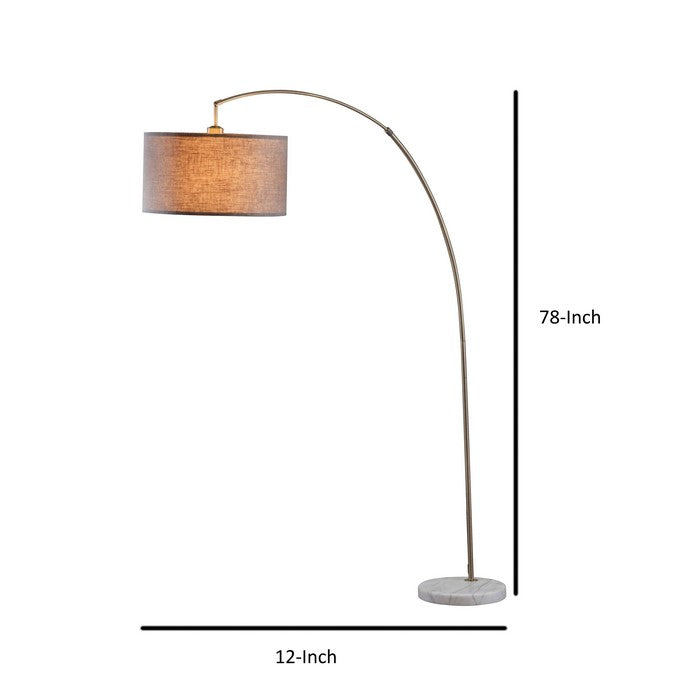 Arch Shaped Floor Lamp with Drum Shade and Round Marble Base, Bronze