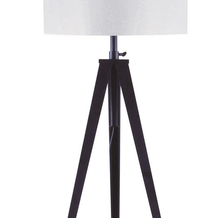 Metal Floor Lamp with Fabric Drum Shaped Shade and Tripod Base, White and Black