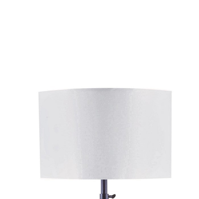 Metal Floor Lamp with Fabric Drum Shaped Shade and Tripod Base, White and Black