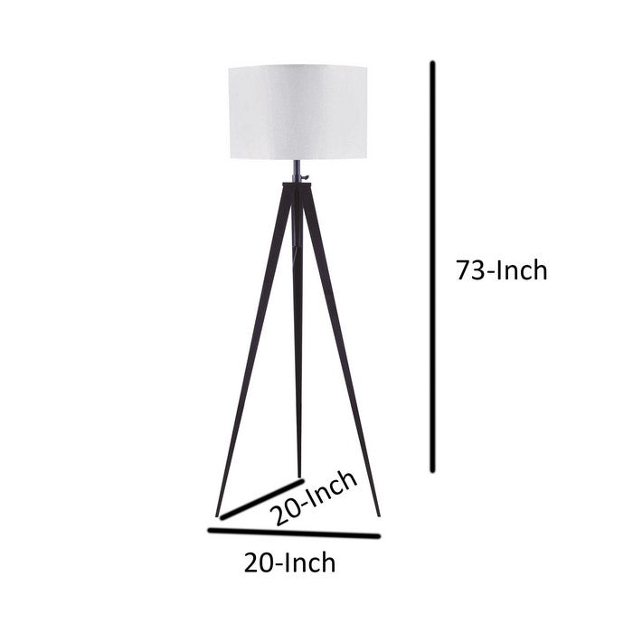 Metal Floor Lamp with Fabric Drum Shaped Shade and Tripod Base, White and Black