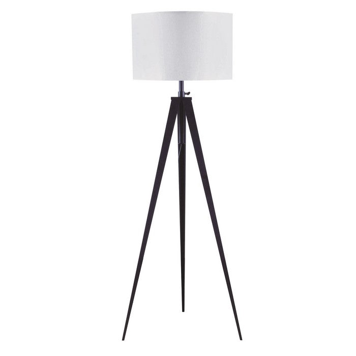 Metal Floor Lamp with Fabric Drum Shaped Shade and Tripod Base, White and Black