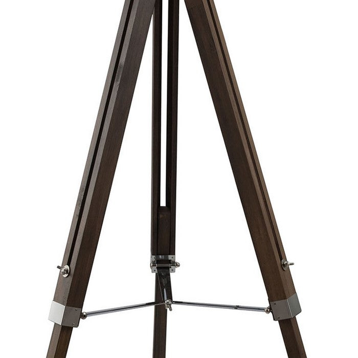 Spotlight Metal Floor Lamp with Wooden Tripod Base, Brown and Silver