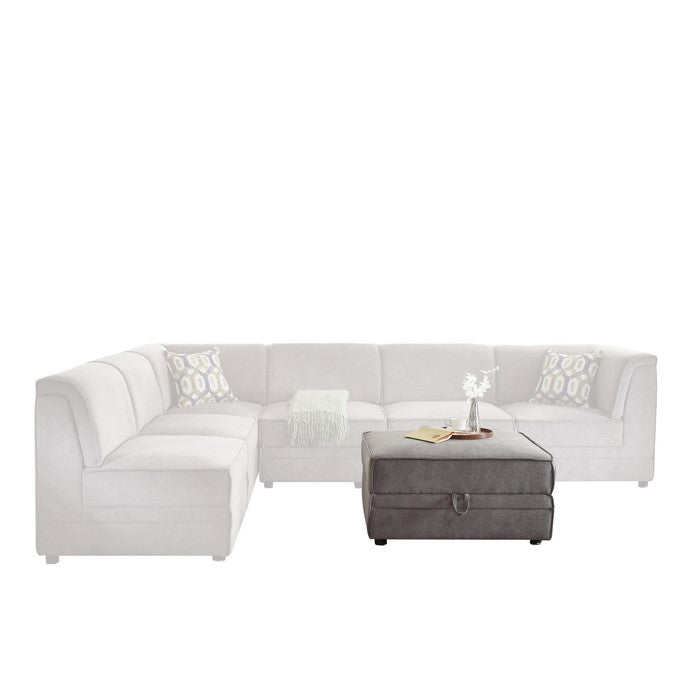 Velvet Upholstered Wooden Ottoman with Lift Off Storage and Block Legs, Gray
