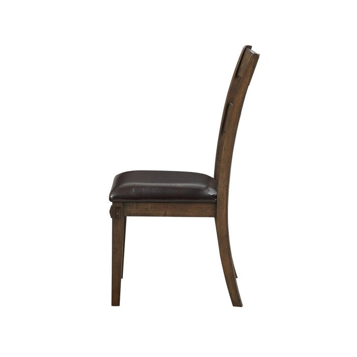 Flared Panel Back Side Chair with Leatherette Seat, Set of 2, Brown