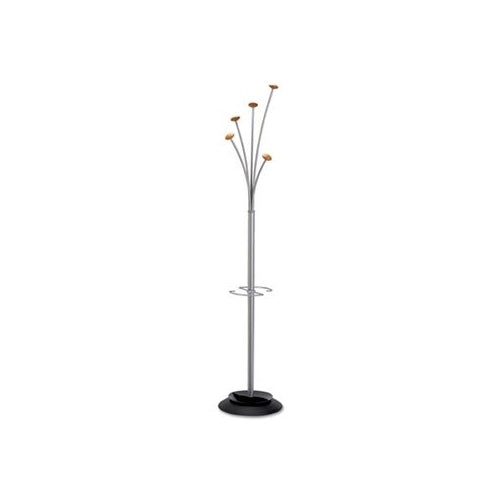 Alba PMFEST Festival Coat Stand with Umbrella Holder, Five Knobs, Silver Gray Steel/Wood