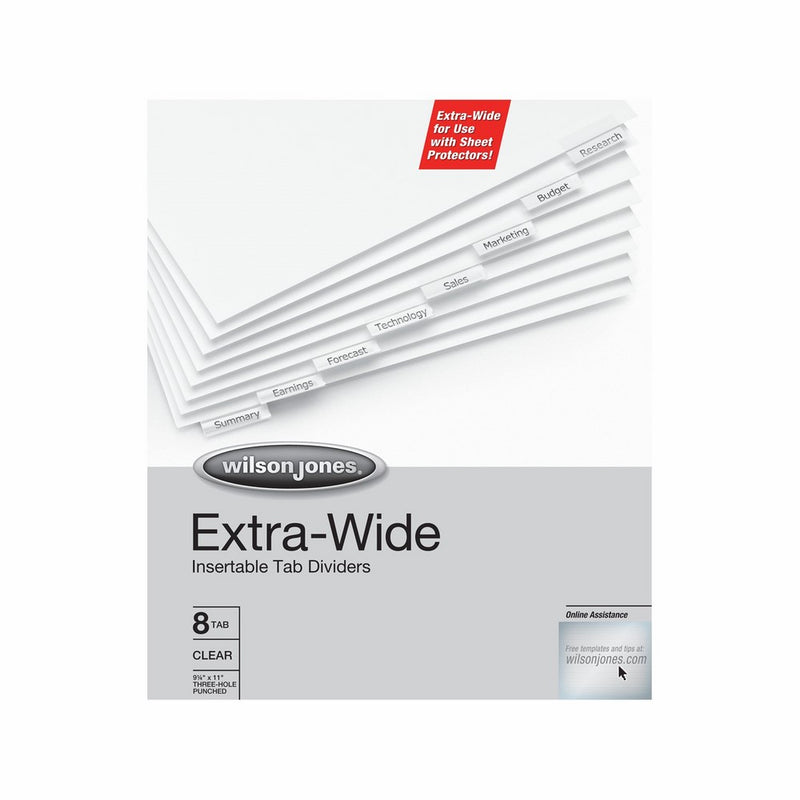Wilson Jones Oversized Insertable Dividers, 8-Tab Set, Clear Tabs (W55209A)