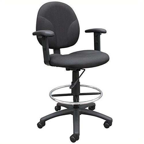 Boss Office Products B1691-GY Stand Up Fabric Drafting Stool with Adjustable Arms in Grey