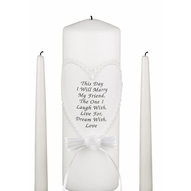 Hortense B. Hewitt Wedding Accessories, Unity Candle Set, This Day I Will Marry My Friend, 9-Inch Pillar and 2 10-Inch Tapers