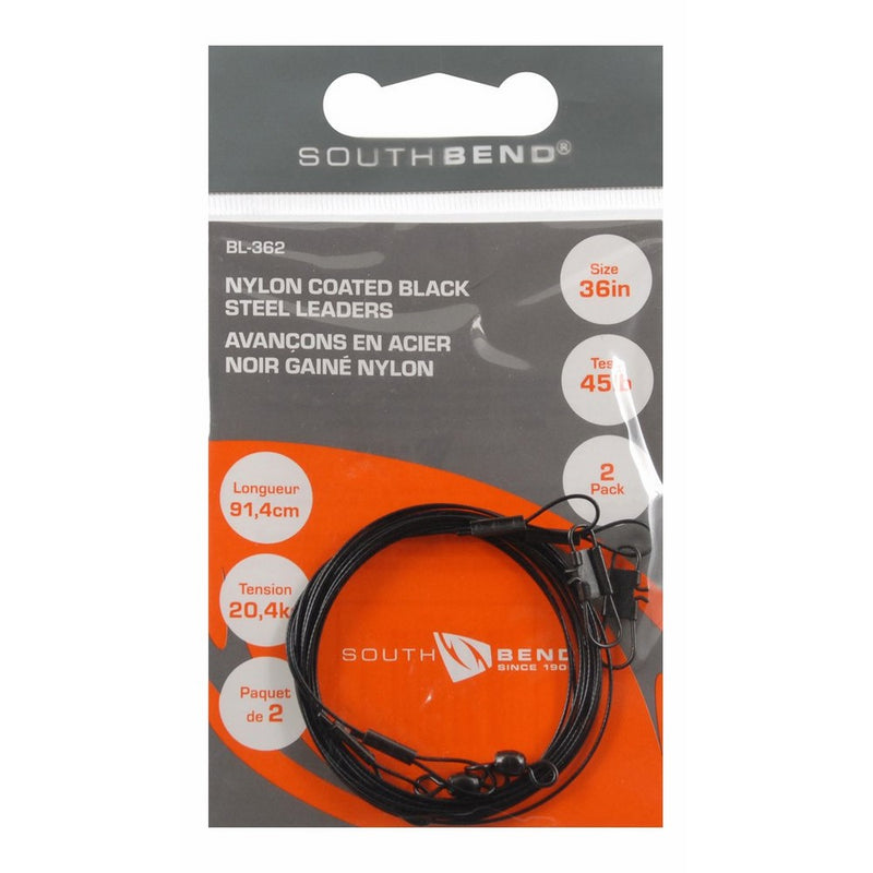 South Bend Black Nylon Coated Steel Leader 36-Inch (Black)