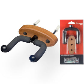 Stagg GUH-WN Universal Guitar Wall Hanger with Wood Base - Black