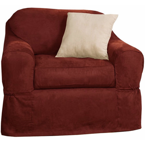 Maytex Piped Suede 2-Piece Chair Furniture Cover / Slipcover, Red