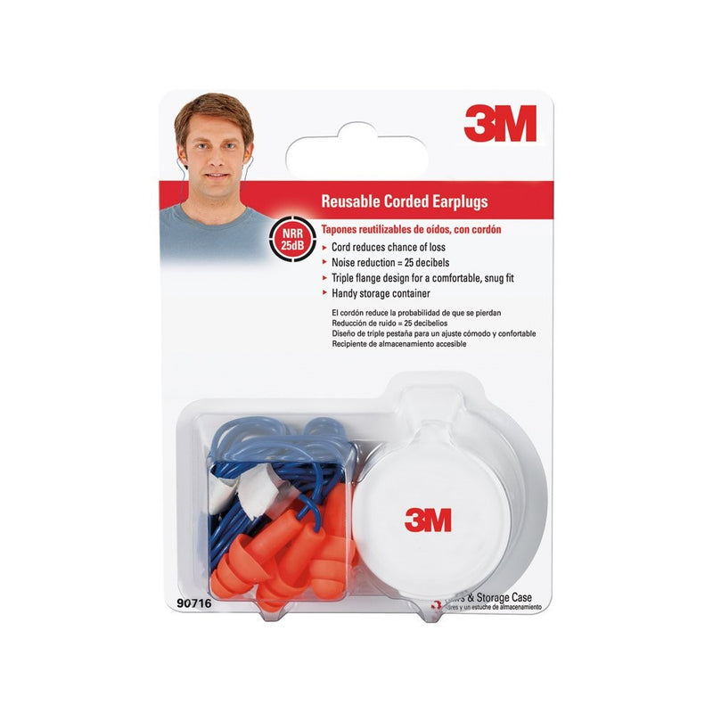 3M 90716-80025T Corded Reusable Earplug, 3-Pair with Case