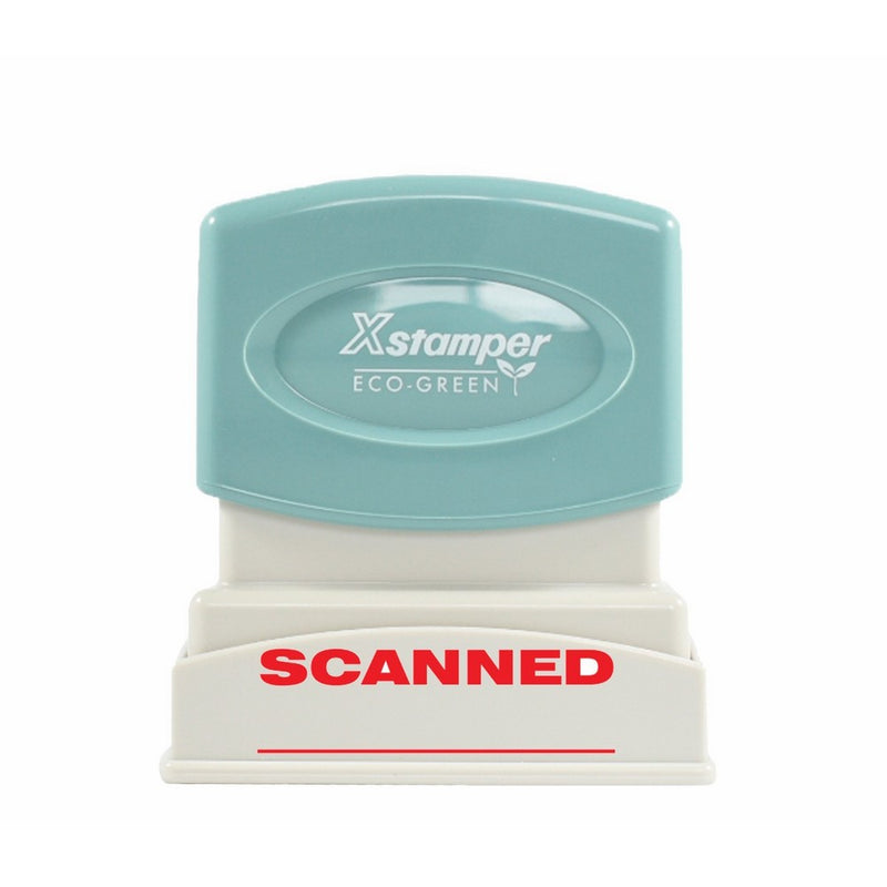Xstamper 1829 SCANNED, Pre Inked Laser Engraved Rubber Stamp, Red Ink, Impression Size: 1/2" x 1-5/8"