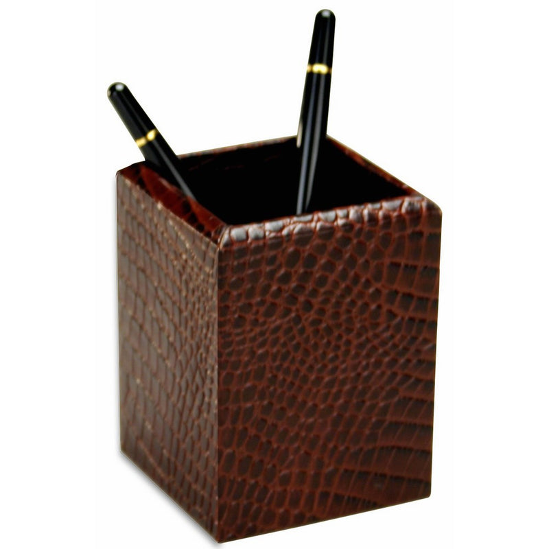 Dacasso Brown Crocodile Embossed Leather Pencil Cup