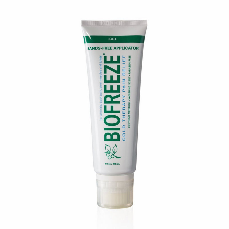 Biofreeze Pain Relief Gel for Arthritis, 4 oz. Tube with Hands-Free Applicator, Fast Acting Cooling Pain Reliever for Muscle, Joint, Back Pain, Topical Analgesic, Original Green Formula, 4% Menthol