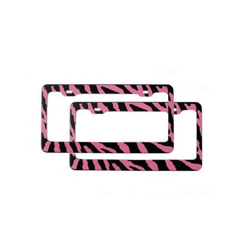 A Set of 2 Automotive License Plate Frame Metal - Zebra Pink