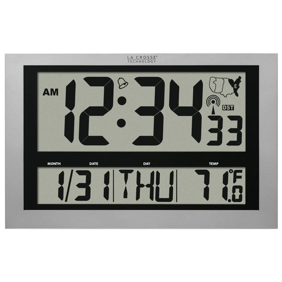 La Crosse Technology 513-1211 Atomic Wall Clock with Jumbo LCD Display with Indoor Temperature