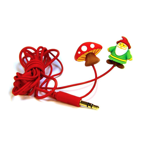 DCI Earbuds, Gnome and Mushroom Headphone Earbuds - Red