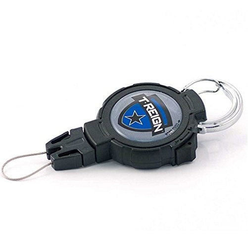 T-REIGN Outdoor Large Retractable Gear Tether, Carabiner, 48" Kevlar Cord, 8 oz. Retraction Force, Cord Lock, Black Polycarbonate Case, Universal Attachment