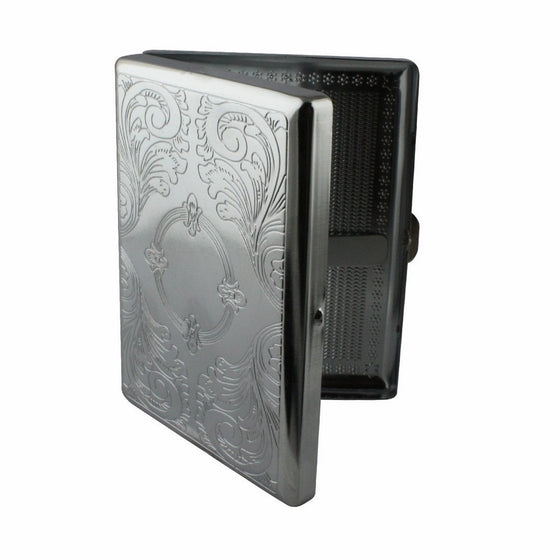 Victorian Style Classic Metallic Silver Color Double Sided King and 100s Cigarette Case Holder and Credit Card RFID Protective Security Wallet (Magic Mirror)