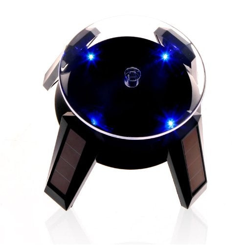 Docooler Black Solar Powered Jewelry Phone Watch 360° Rotating Display Stand Turn Table with LED Light