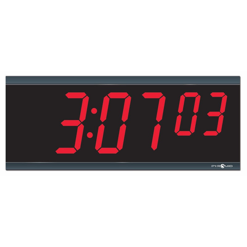 Pyramid Extra Large 4" numeral Red LED Digital Clock, 6-Digit, 110V, 6' cord, Made in USA (DIG-6B)