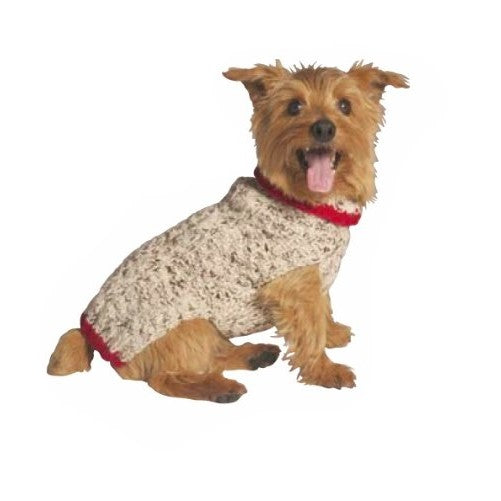 Chilly Dog Oatmeal with Red Trim Dog Sweater, Small