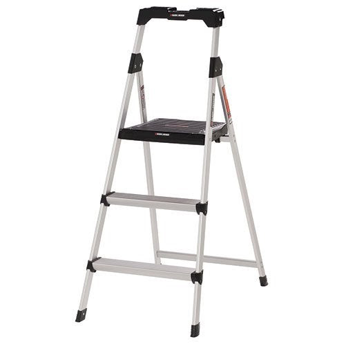 Black & Decker BXL2260-03S Three Step Aluminum Step Stool with Tray, 225-Pound Capacity