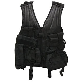 Ultimate Arms Gear Stealth Black MOLLE 8 Pouch Set SWAT Military Hunting Tactical Deluxe Web Modular Field Combat Lightweight Pouch Platform PALS Vest Features Rescue Drag Handle Shoulder D-Rings Duty Belt Straps Pads On Both Shoulders