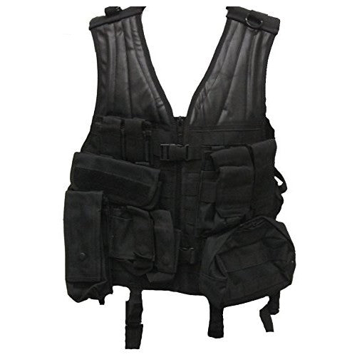 Ultimate Arms Gear Stealth Black MOLLE 8 Pouch Set SWAT Military Hunting Tactical Deluxe Web Modular Field Combat Lightweight Pouch Platform PALS Vest Features Rescue Drag Handle Shoulder D-Rings Duty Belt Straps Pads On Both Shoulders