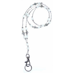 Hidden Hollow Beads Super Slim White Fashion Women's Beaded Lanyard with Break Away Magnetic Clasp 34"