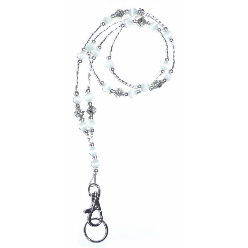 Hidden Hollow Beads Super Slim White Fashion Women's Beaded Lanyard with Break Away Magnetic Clasp 34"