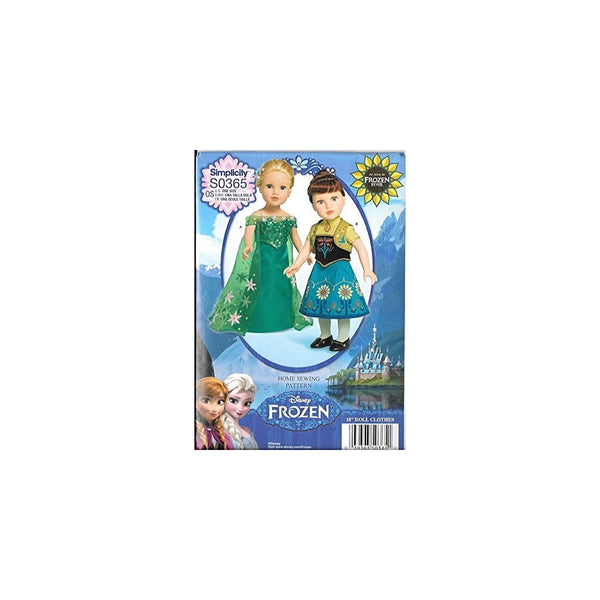 Simplicity S0365 Anna Elsa Frozen Fever Doll Dress Pattern 18" Doll