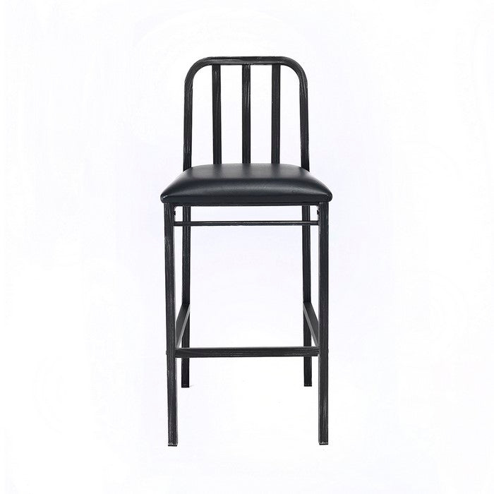 Metal Bar Chairs with Leatherette Padded Seat and Slated Backrest , Black, Set of Two