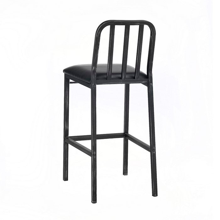 Metal Bar Chairs with Leatherette Padded Seat and Slated Backrest , Black, Set of Two