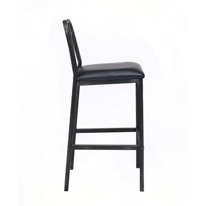 Metal Bar Chairs with Leatherette Padded Seat and Slated Backrest , Black, Set of Two
