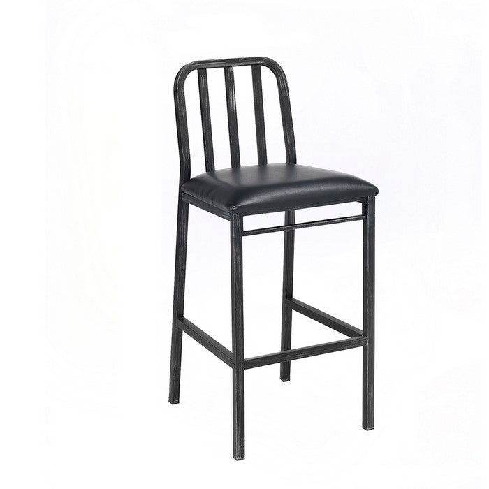 Metal Bar Chairs with Leatherette Padded Seat and Slated Backrest , Black, Set of Two