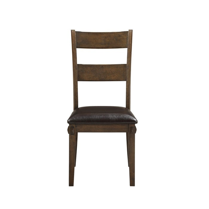 Flared Panel Back Side Chair with Leatherette Seat, Set of 2, Brown