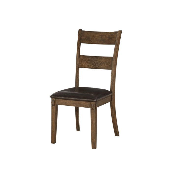 Flared Panel Back Side Chair with Leatherette Seat, Set of 2, Brown