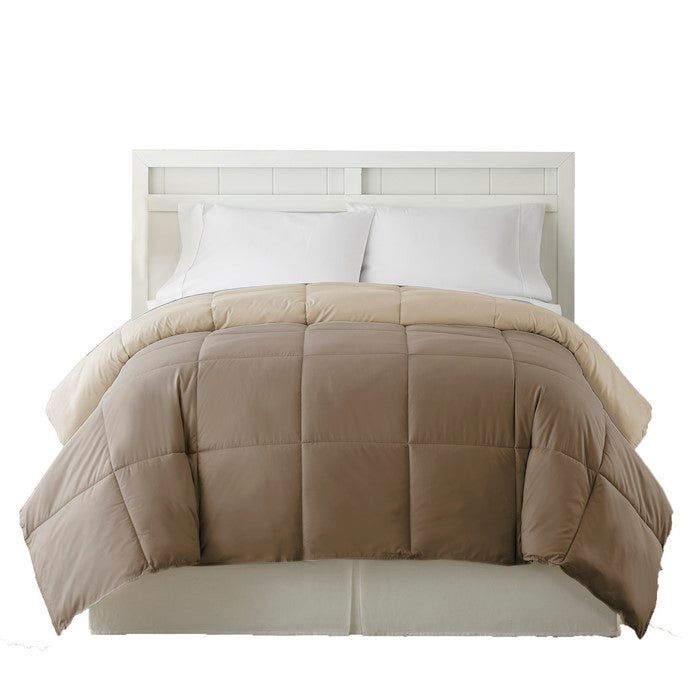 Genoa Twin Size Box Quilted Reversible Comforter The Urban Port, Brown and Gold